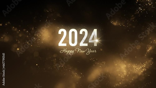 Golden congratulations Happy New Year 2024, golden numbers, golden particles, 2024 photo