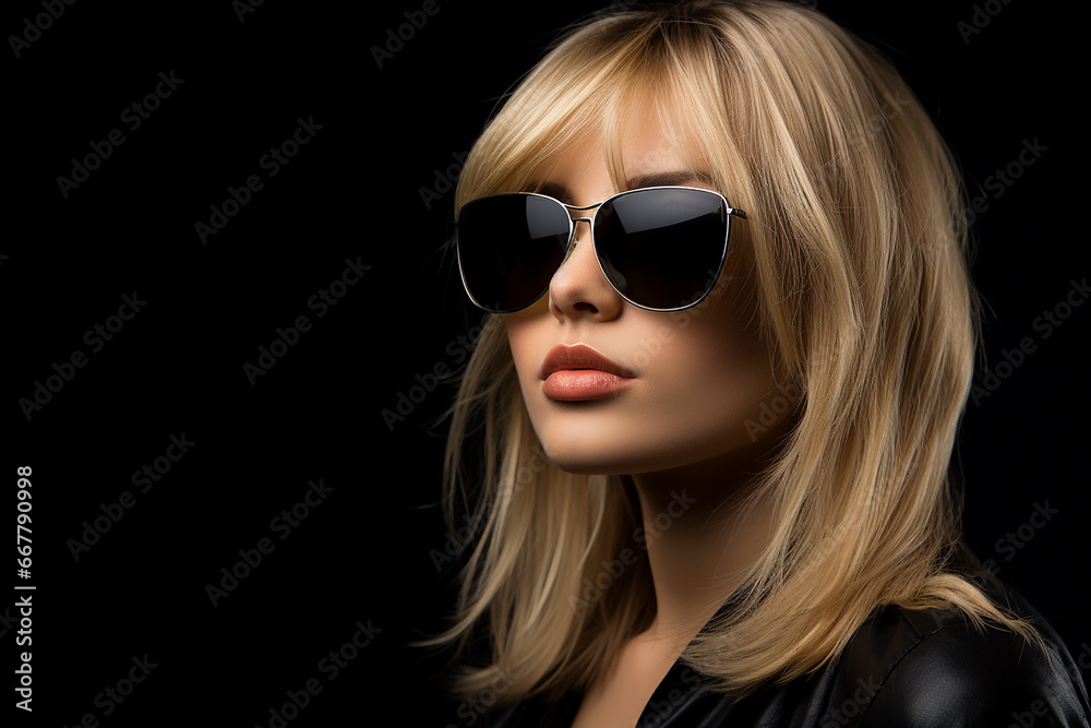 Studio portrait of beautiful young blonde woman in sunglasses on different colour background Studio portrait of beautiful young blonde woman in sunglasses on different colour background