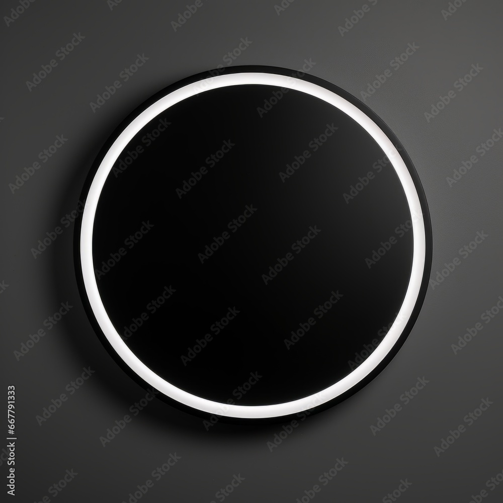 White LED Minimalistic Round Picture Frame. Minimalistic Ring with Realistic Texture. Square Digital Illustration. Ai Generated Empty Circle on Black Background. White LED Minimalistic Round Picture Frame. Minimalistic Ring with Realistic Texture. Square Digital Illustration. Ai Generated Empty Circle on Black Background.