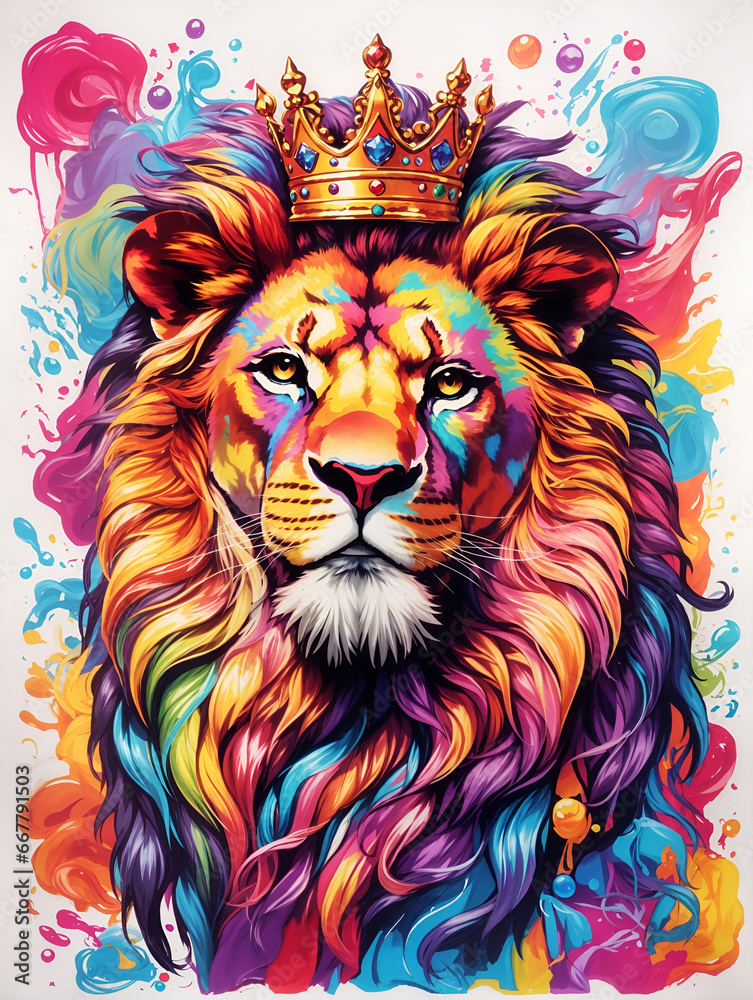 lion head illustration, portrait, ai generated