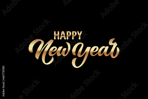 Happy New Year hand lettering calligraphy. Vector holiday illustration element. Typographic element