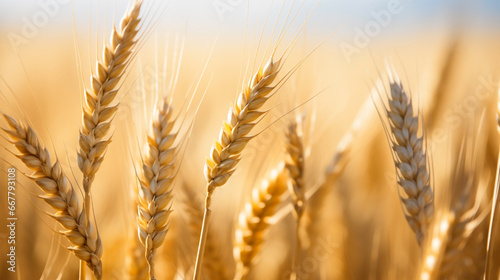 Golden Wheat Stalks Bathed in Warm Ambient Light - Highlighting Nature's Tranquility & Bountiful Harvests.