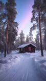 Santa's Lapland Retreat: Red Cottage in Snowy Serenity, Generative AI
