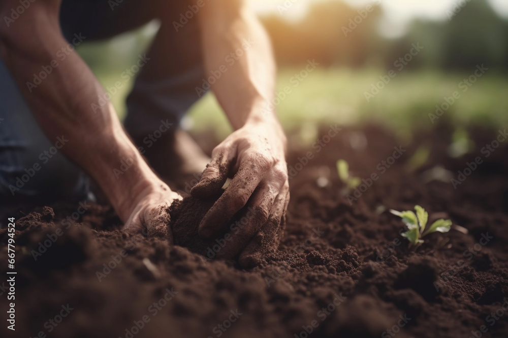 Closeup Hand Holding Soil for Agriculture or Planting. Generative Ai. Closeup Hand Holding Soil for Agriculture or Planting. Generative Ai.