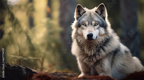 Majestic Wolf in a Serene Forest Setting.