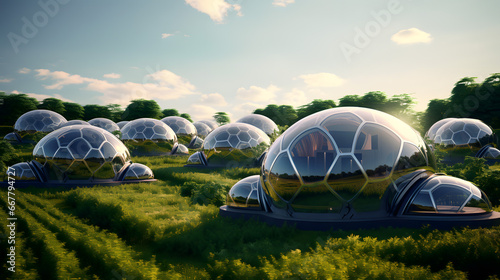 Futuristic Dome Habitats in a Lush Landscape.
