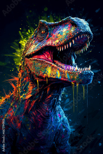 3d pixar style psychedelic dinosaur