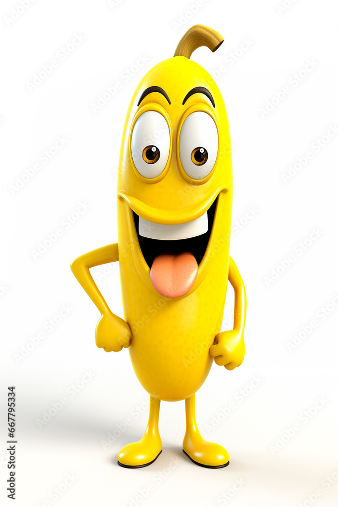3D isolate on a white background banana. Generative AI, 3D isolate on a white background banana. Generative AI,