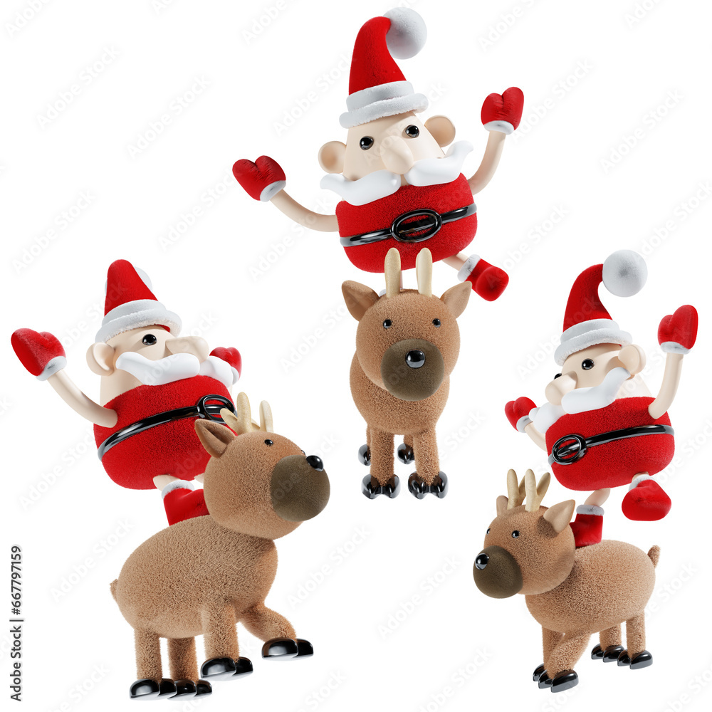 christmas santa claus with deer in three angle 3d illustration christmas santa claus with deer in three angle 3d illustration