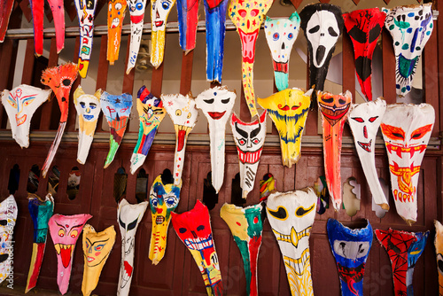 Phi Ta Khon Festival  or Thai Halloween Festival, Ghost Scary Mask made from coconut stalk and painted by Thai artists.