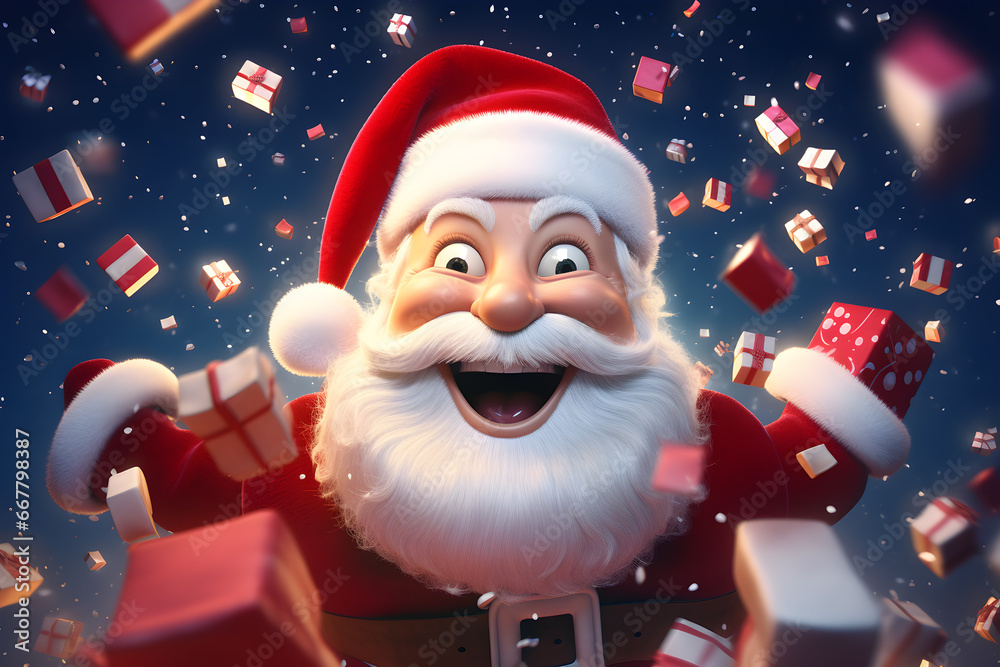 a santa claus with a lot of presents - obrazy, fototapety, plakaty 