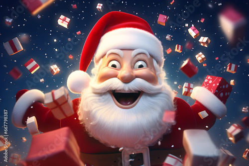 a santa claus with a lot of presents photo