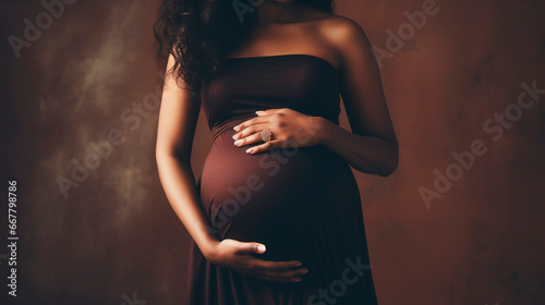 Fotografia A pregnant woman hugs her belly. Generative AI,