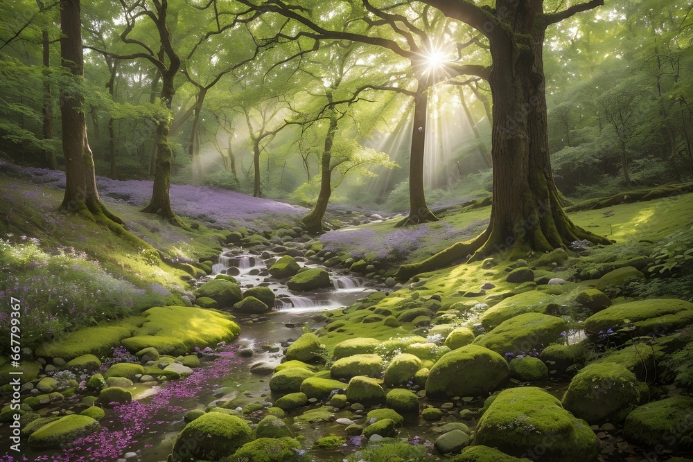 Fototapeta premium River in the forest, Forest landscape