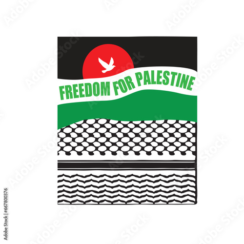 Freedom for Palestine solidarity badge, solidarity poster for Palestine, slogan poster, banner, Palestine flag, 