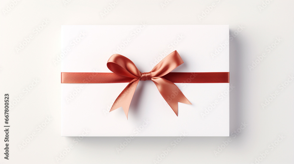 Blank white sheet of paper with a silk ribbon gift bow. Generative AI, Blank white sheet of paper with a silk ribbon gift bow. Generative AI,