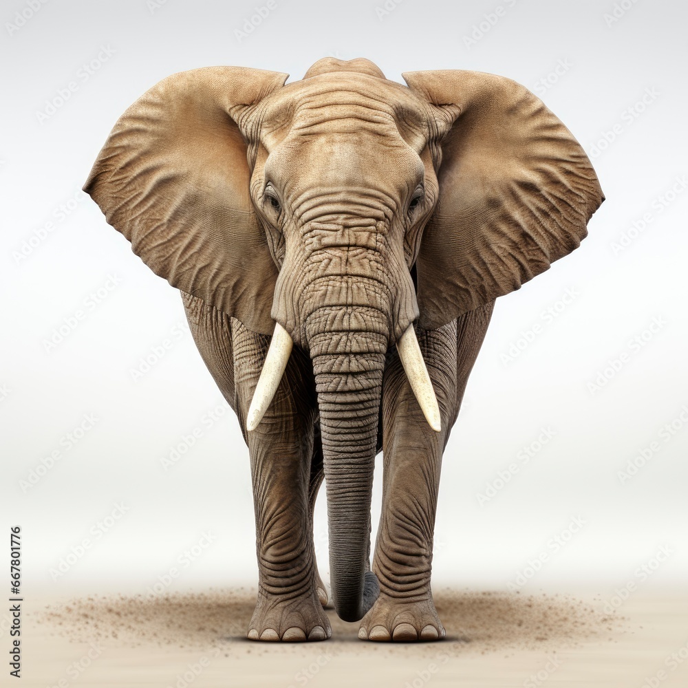 African Elephant , Cartoon 3D , Isolated On White Background 