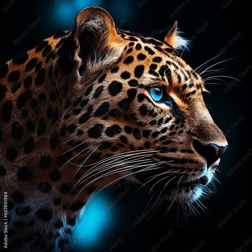 Fototapeta premium leopard close up on dark background, in the style of fine art photography