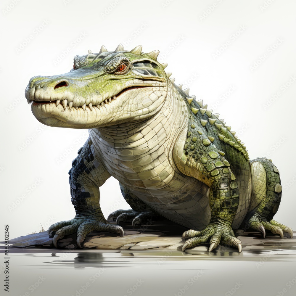 Obraz premium Australian Saltwater Crocodile, Cartoon 3D , Isolated On White Background