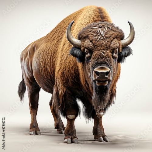 Bison, Cartoon 3D , Isolated On White Background 