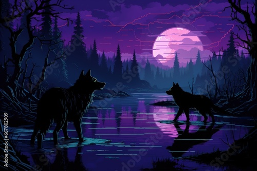 Swift shadow wolves  blending seamlessly into the night as they hunt their prey - Generative AI