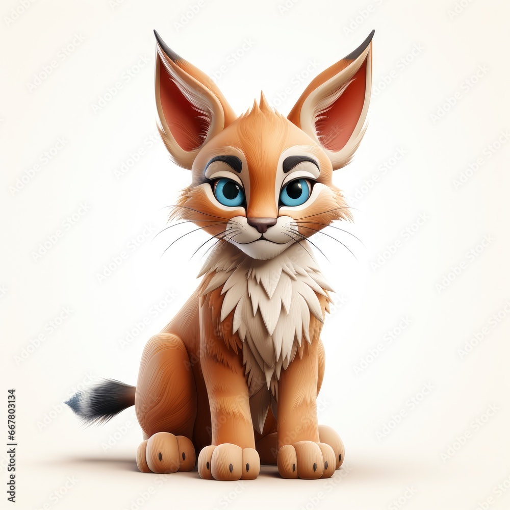 Caracal , Cartoon 3D , Isolated On White Background 