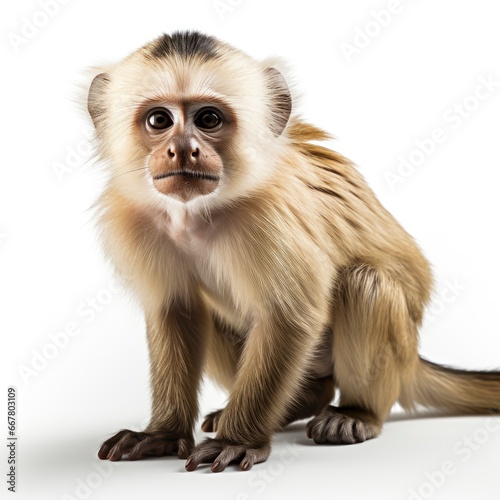 Capuchin Monkey, Cartoon 3D , Isolated On White Background 