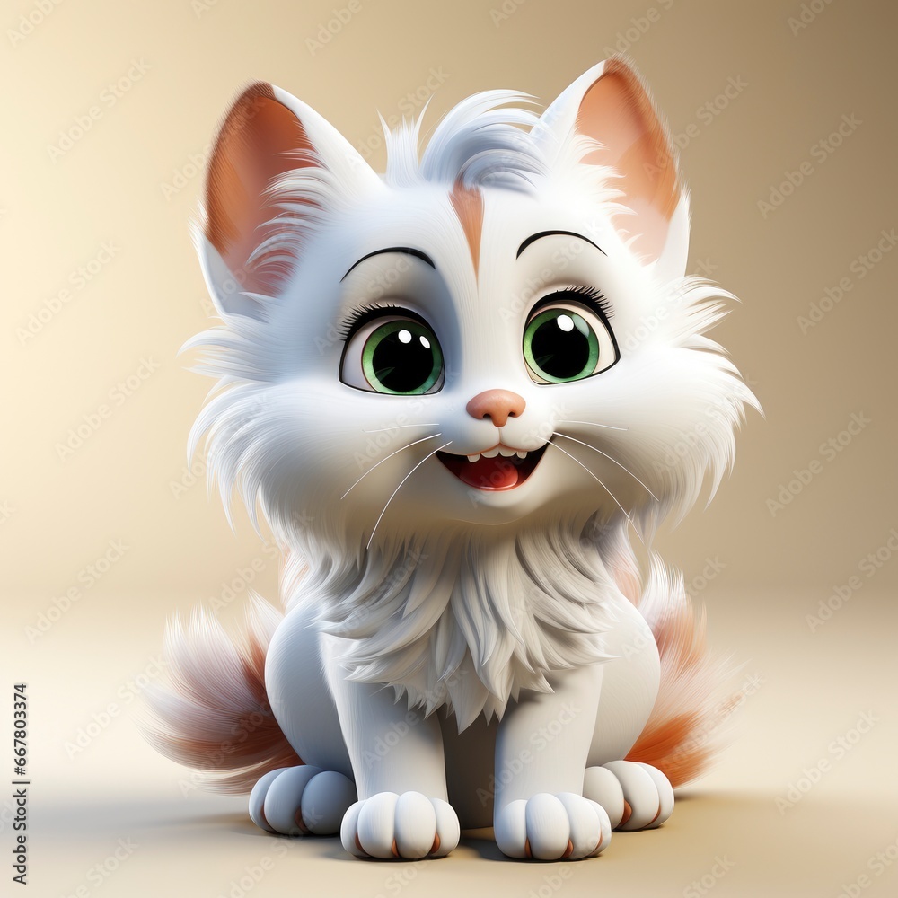 Cat, Cartoon 3D , Isolated On White Background 