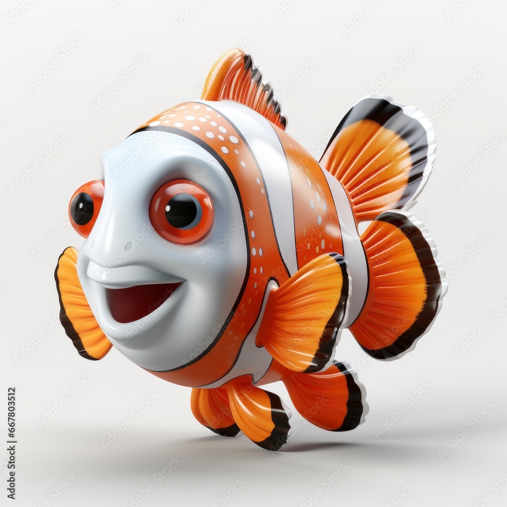 Clownfish, Cartoon 3D , Isolated On White Background 