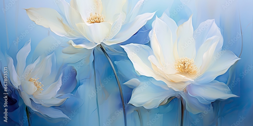 AI Generated. AI Generative. Blue lotis lily flower drawing painting decoration background. Graphic Art