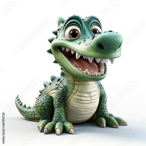 Crocodile  Cartoon 3D   Isolated On White Background 