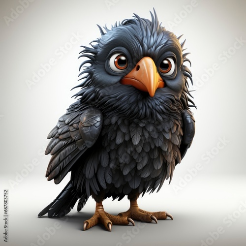 Crow , Cartoon 3D , Isolated On White Background 