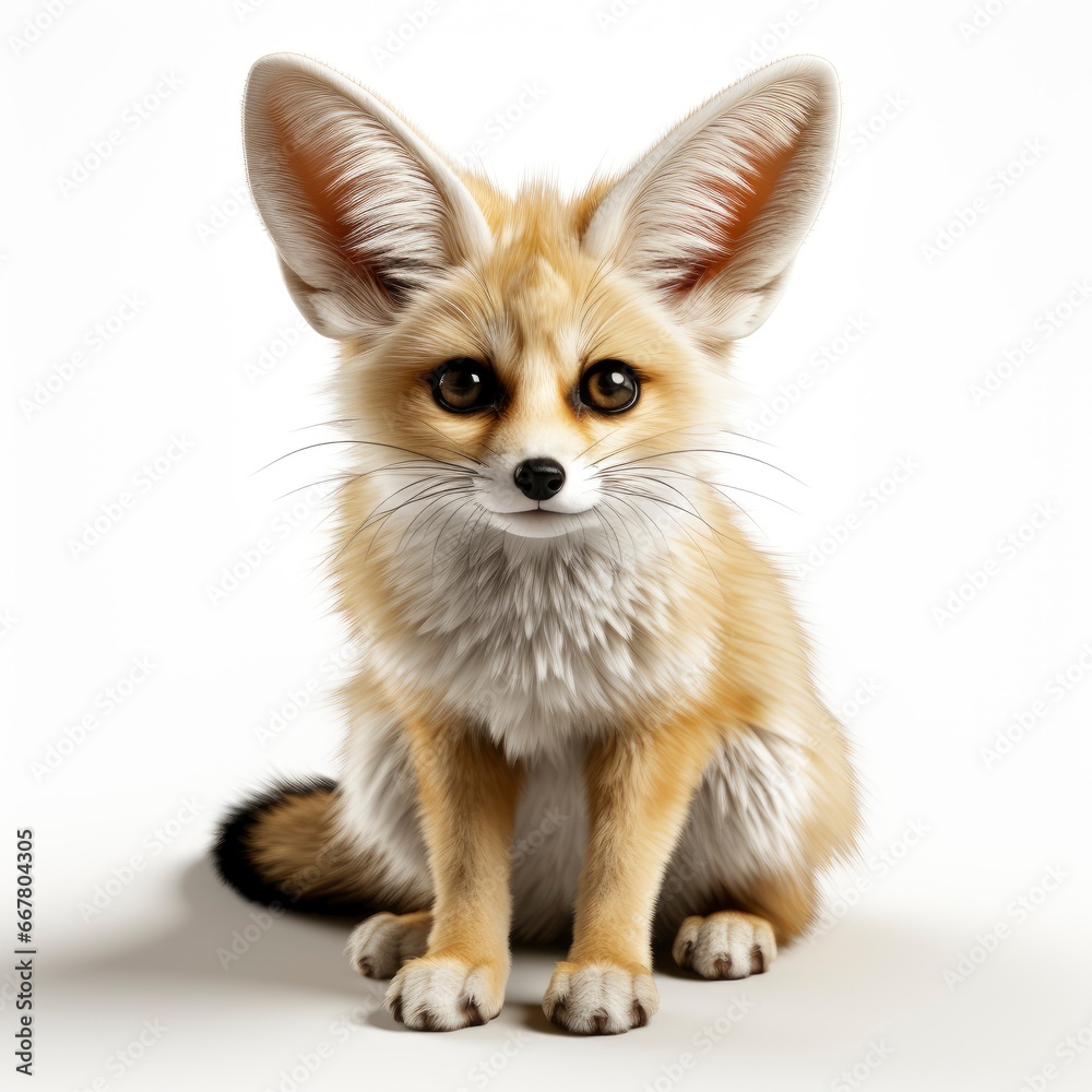 Obraz premium Fennec Fox, Cartoon 3D , Isolated On White Background