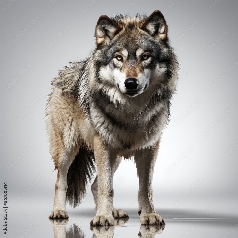 Gray Wolf , Cartoon 3D , Isolated On White Background 