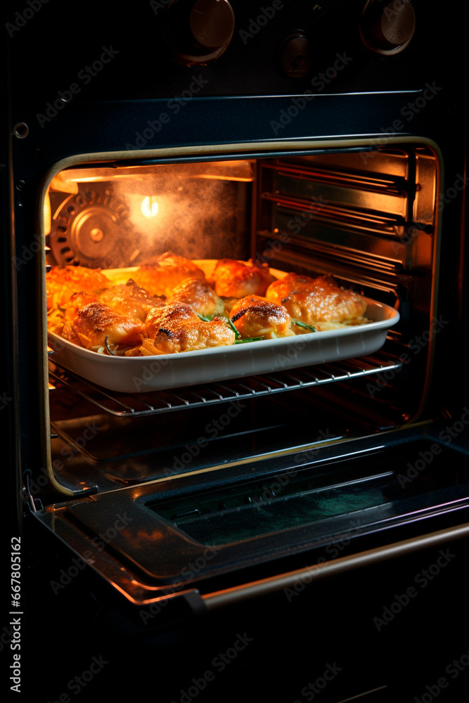 The food is cooked in the oven. Generative AI, The food is cooked in the oven. Generative AI,
