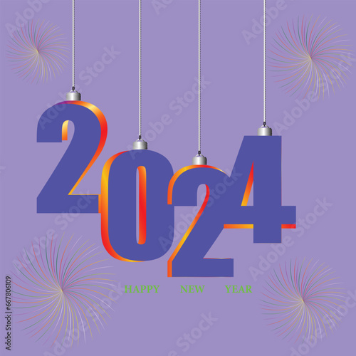 Year 2024 hanging over light background. happy new year