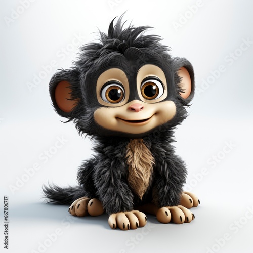 Night Monkey, Cartoon 3D , Isolated On White Background 