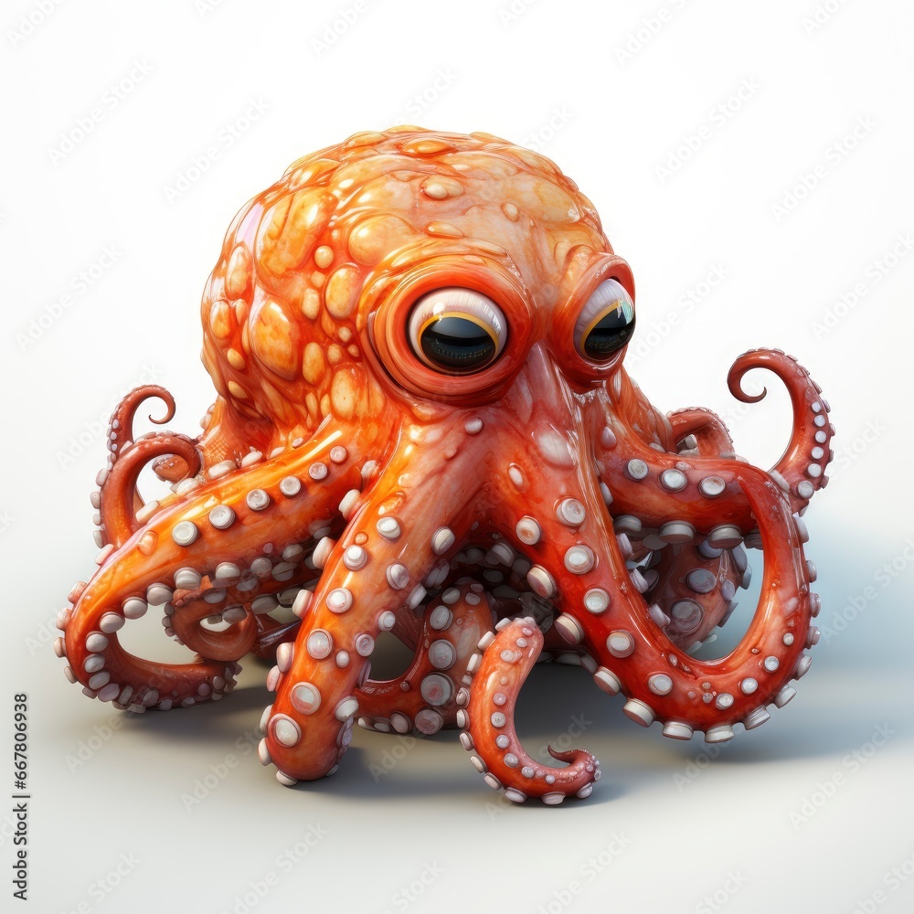 Obraz premium Octopus, Cartoon 3D , Isolated On White Background 