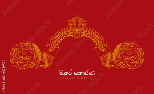 Sri Lankan Traditional Art, Temple Art, Makara Thorana Design.
Makara Thorana is a unique and significant design element in Sri Lankan Buddhist temple architecture and art. Vector illustration.