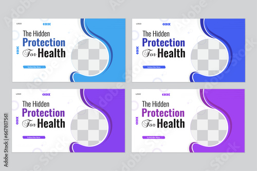 Medical healthcare you tube thumbnail cover and social media web banner design template in vector format creative shapes and layout, Medical healthcare web banner for video thumbnail