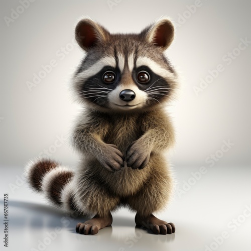 Raccoon, Cartoon 3D , Isolated On White Background 