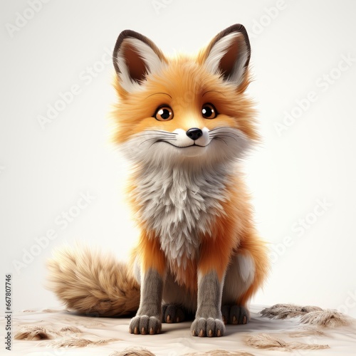 Red Fox , Cartoon 3D , Isolated On White Background 