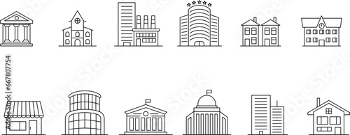 Building Line Vector Icon Set