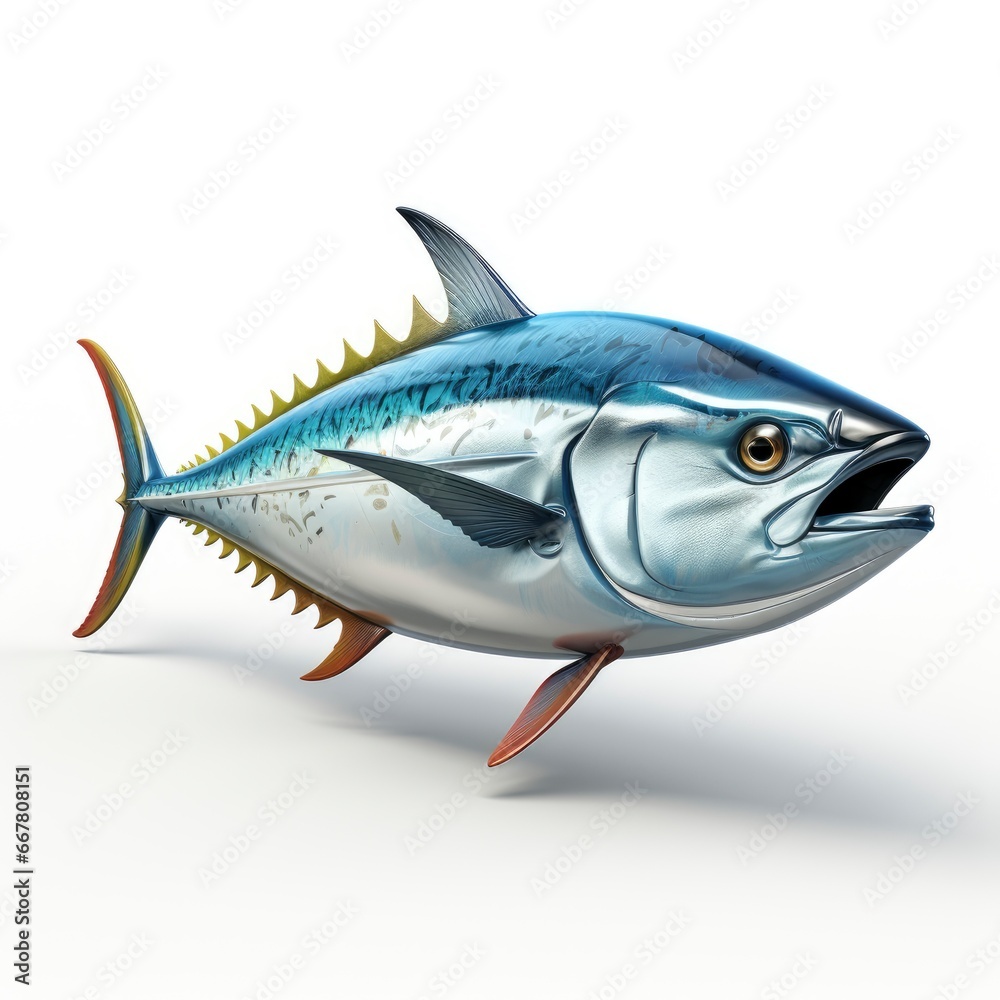 Tuna, Cartoon 3D , Isolated On White Background Tuna, Cartoon 3D , Isolated On White Background