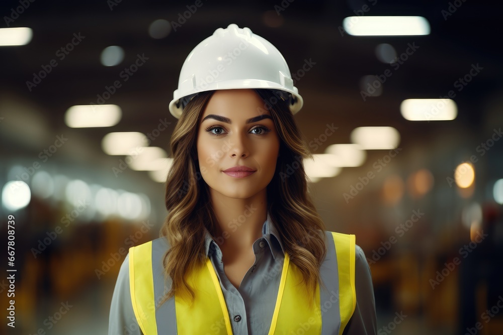 Portrait of a female builder in a hard hat Portrait of a female builder in a hard hat