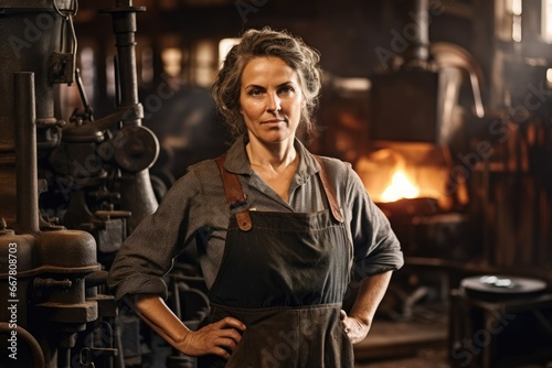 A woman blacksmith in the workshop
