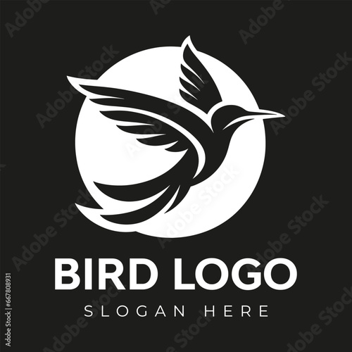 Vector Flying Hummingbird logo design with negative  space