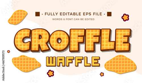 Vector croffle croissant waffle text effect editable