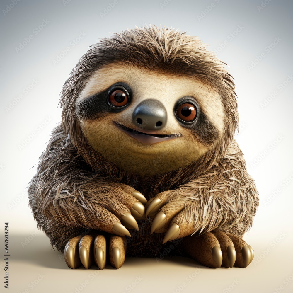 Obraz premium Sloth , Cartoon 3D , Isolated On White Background 