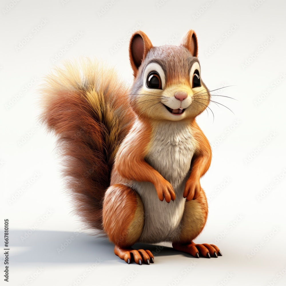Squirrel  Cartoon 3D , Cartoon 3D , Isolated On White Background 